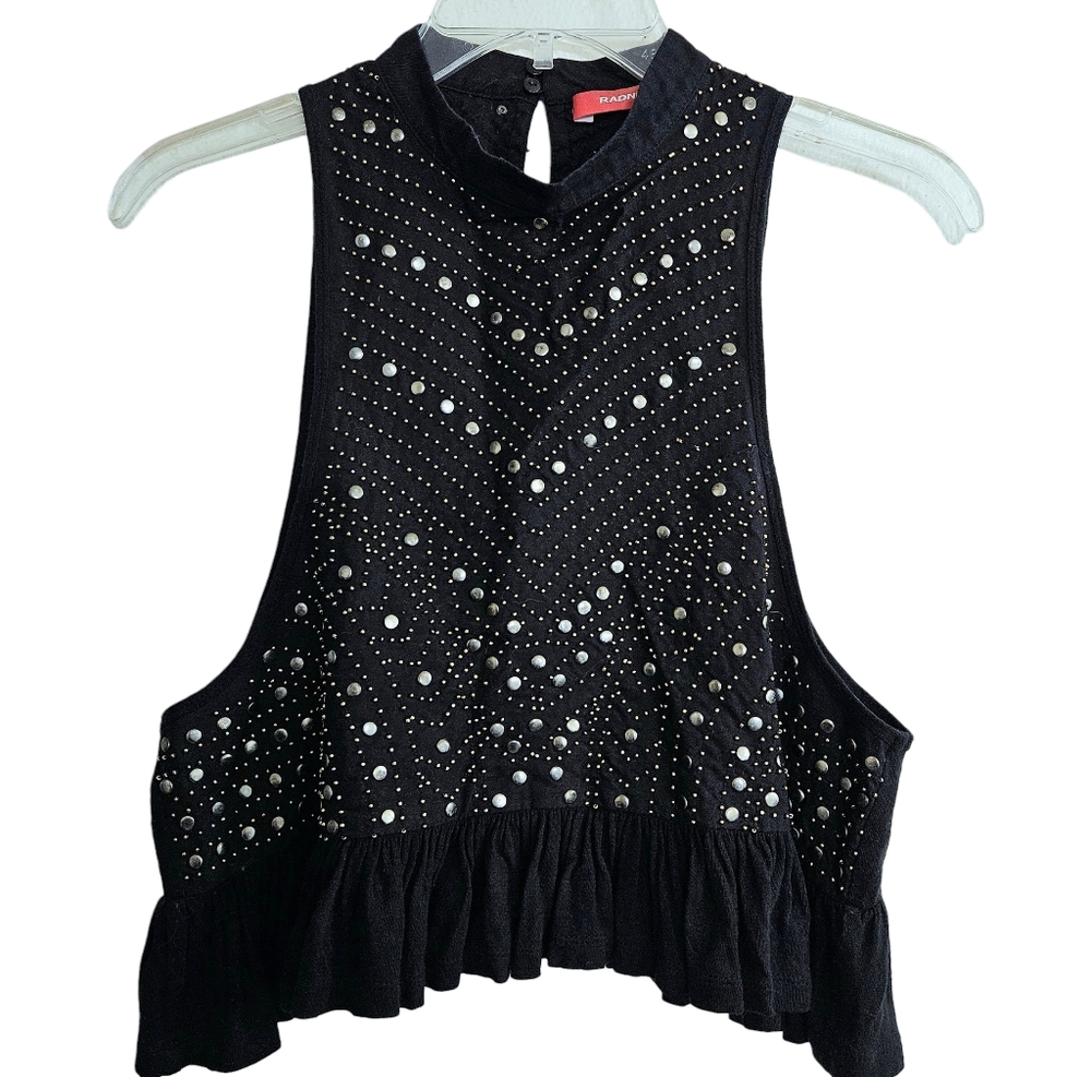 Radnik Brass Beads & Studs Crop Tank Top